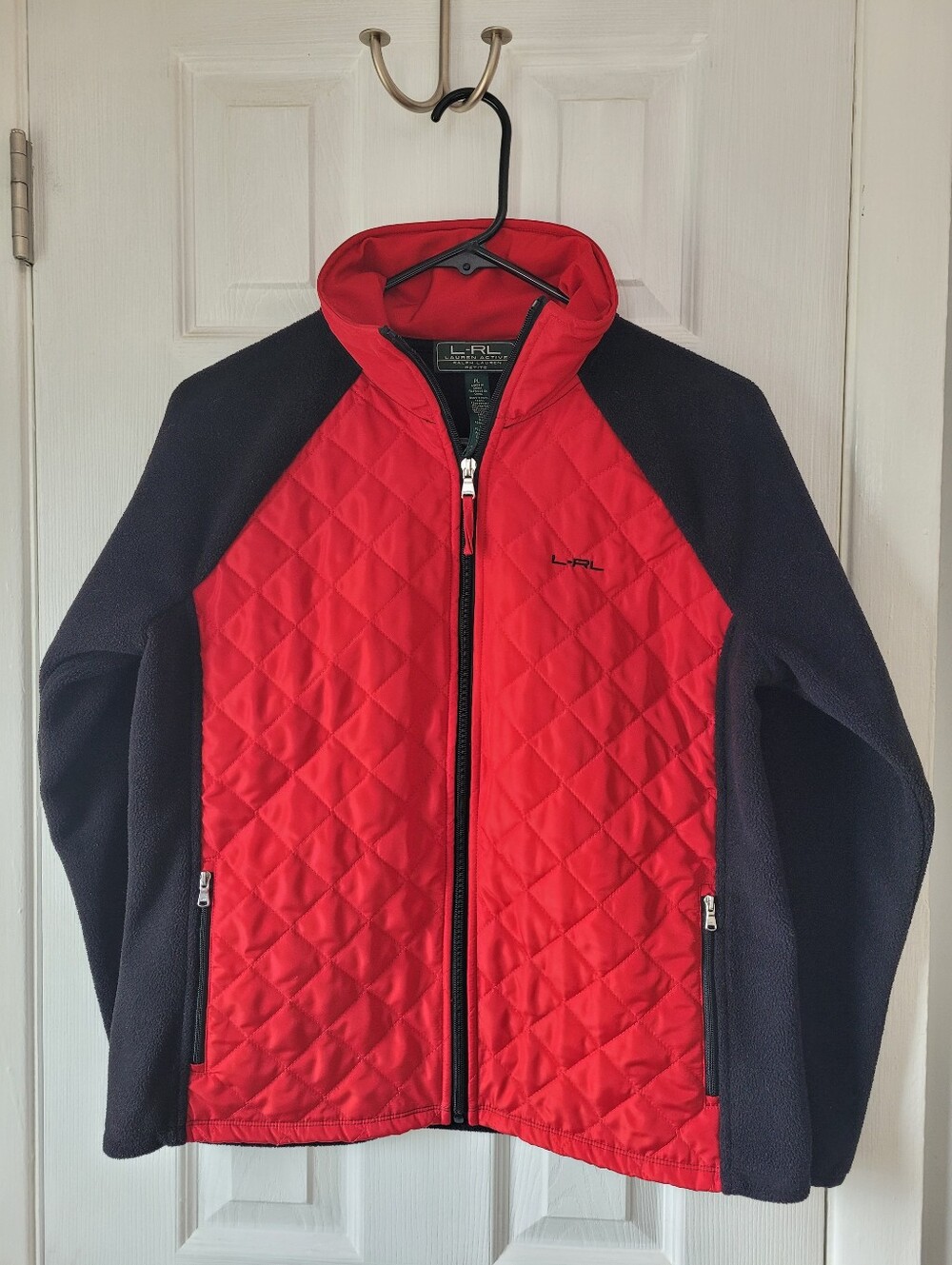 Lauren Ralph Lauren L-RL Quilted Fleece Jacket Red Black Petite Large
